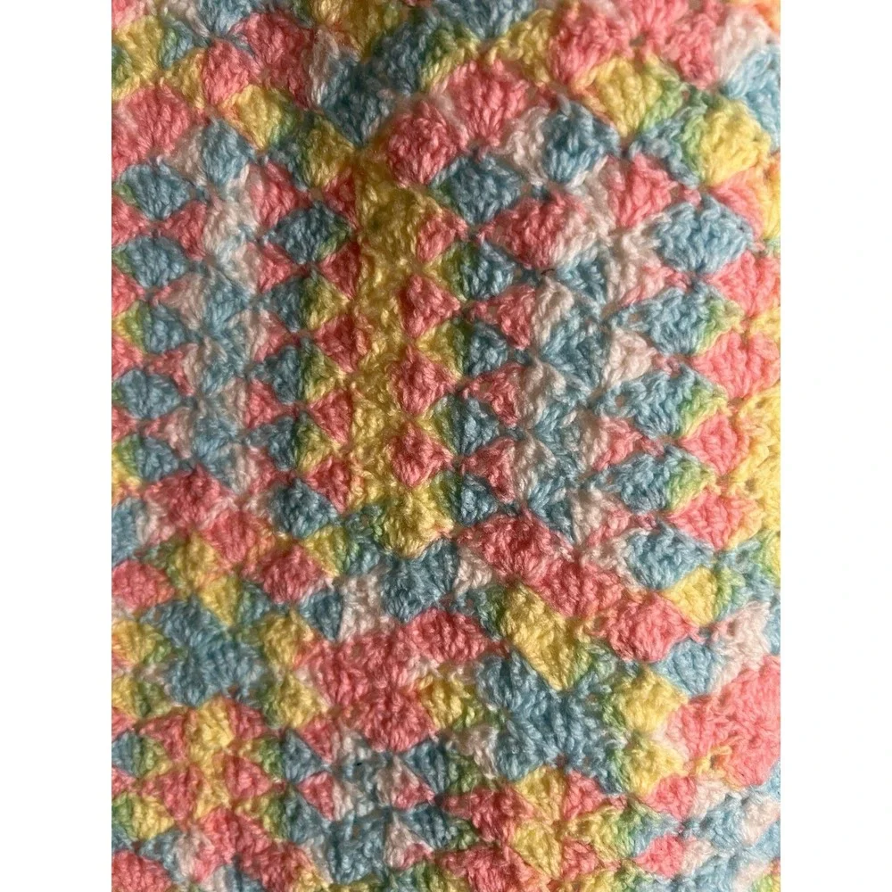 HAND CRAFTED CROCHETED PASTEL MULTI BABY BLANKET/THROW  Afghan‎ 29x37
